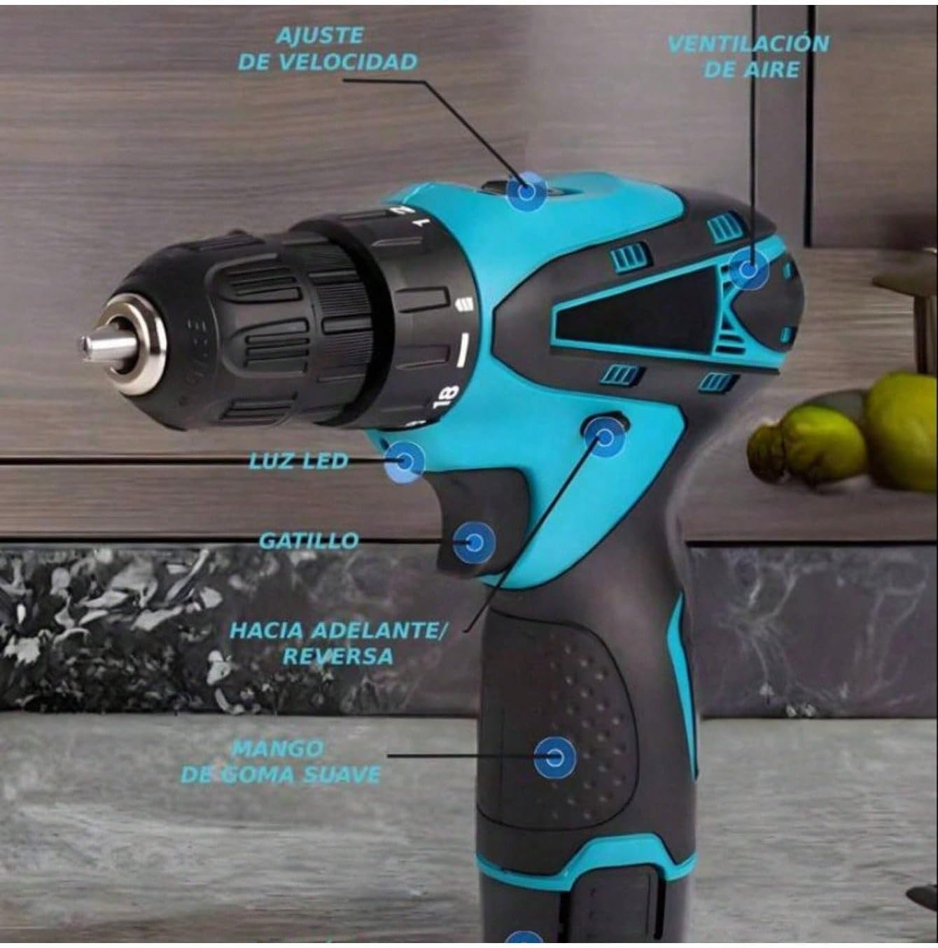 Taladro 21v 2 Baterias Redondas Azul