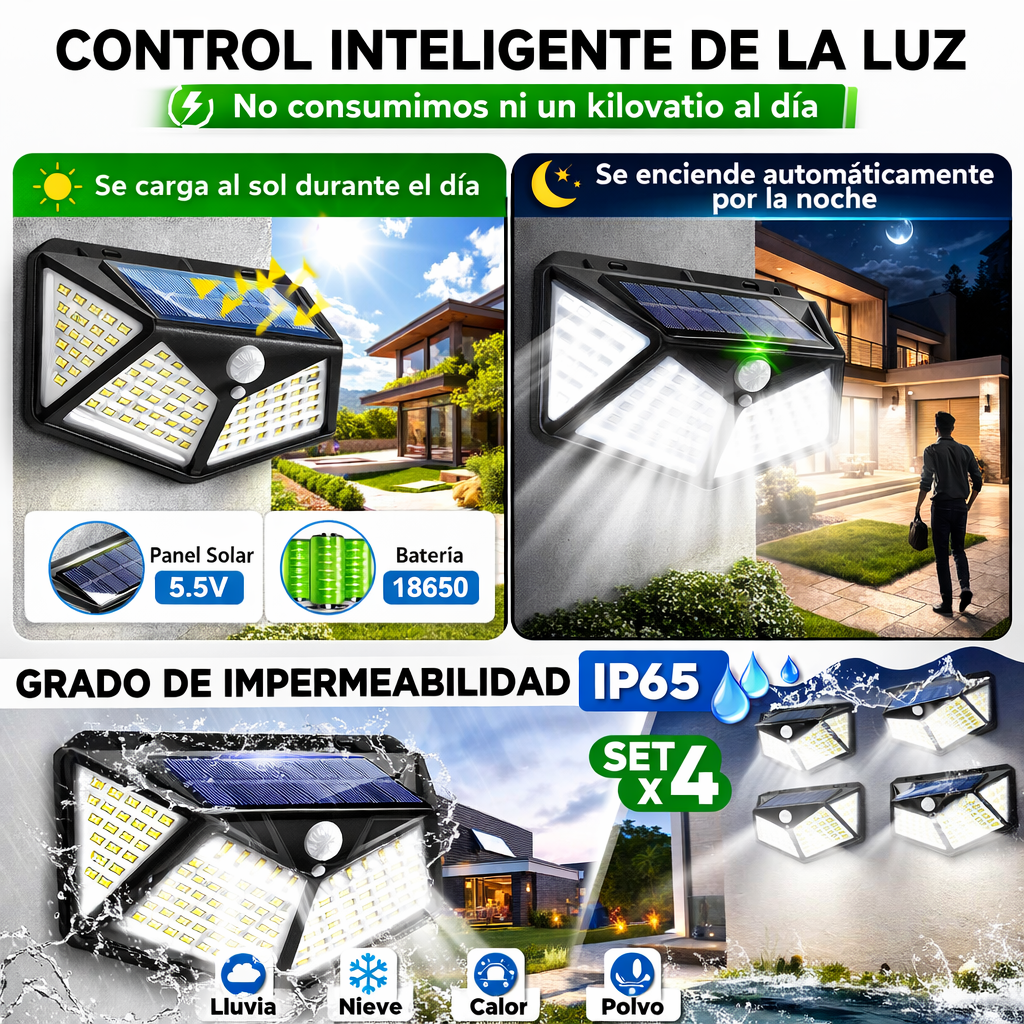 SET DE 4 LUCES SOLARES 🔆 LED SMART con Sensor de Movimiento