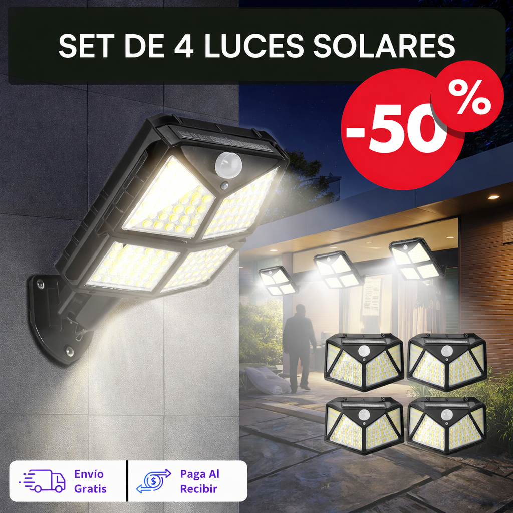 SET DE 4 LUCES SOLARES 🔆 LED SMART con Sensor de Movimiento