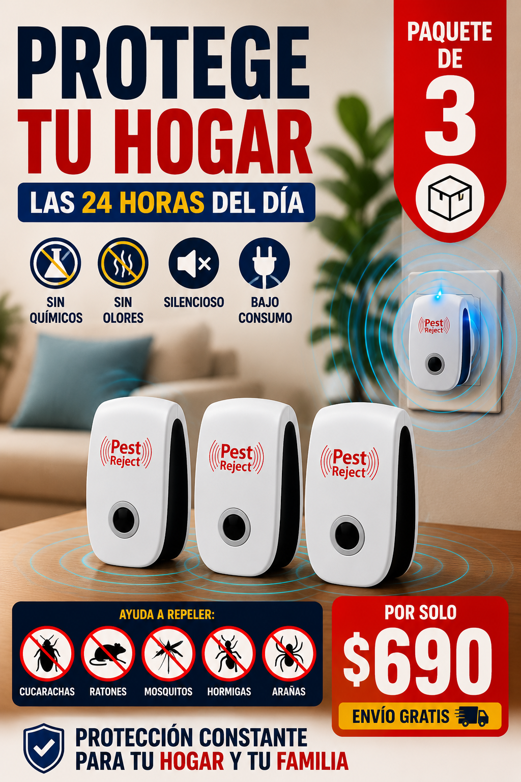 Repelente Ultrasónico de Plagas 3 Pack